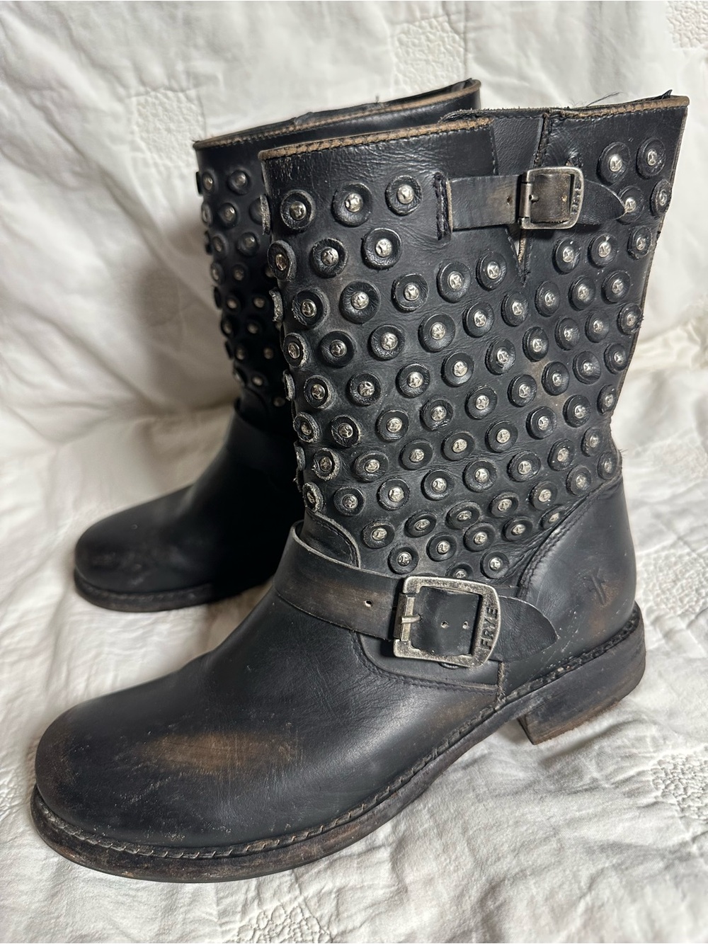 Frye Jenna Black Studded Leather Boots